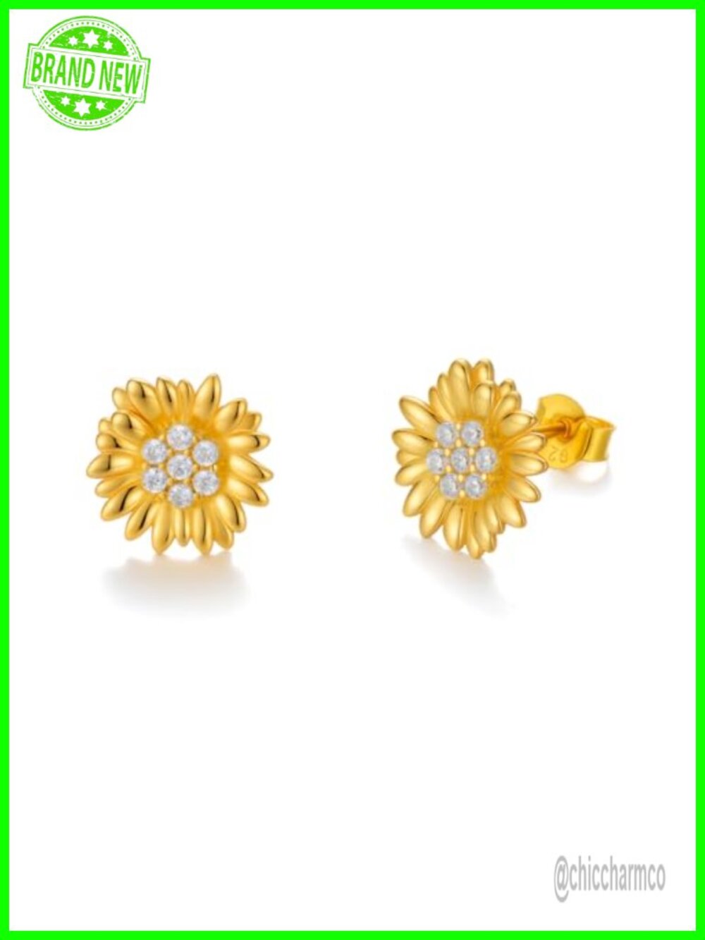 925 Sterling Silver Sunflower Stud Earrings Gold Plated Lab Grown Diamonds